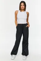 Women's Drawstring Low-Rise Parachute Pants in Black Large