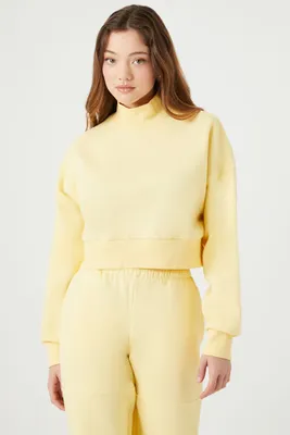 Women's Fleece Turtleneck Cropped Pullover Yellow