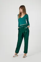 Women's Sequin Mid-Rise Ankle Joggers in Hunter Green Medium