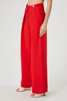 Women's Pleated Button-Front Trousers in Fiery Red Small