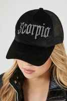 Rhinestone Scorpio Trucker Cap in Black/Black