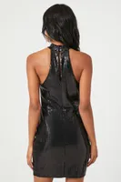 Women's Sequin Halter Mini Dress in Black Small