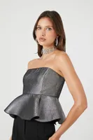 Women's Metallic Peplum Tube Top in Silver Small