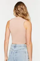 Women's Sleeveless Sweater-Knit Crop Top in Tan Small