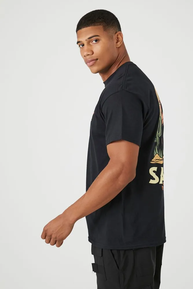 Men Skeleton Cowboy Graphic Tee in Black Small