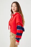 Women's Striped Layered-Sleeve Hoodie in Red Large