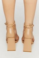 Women's Faux Leather Open-Toe Flare Heels in Nude, 8