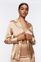 Women's Satin Split-Front Top & Mini Skirt Set in Champagne Small