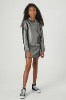 Girls Metallic Moto Jacket (Kids) in Black, 11/12