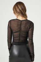 Women's Sheer Ruched Mesh Top in Black Small