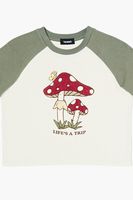 Girls Raglan Mushroom Graphic T-Shirt (Kids) in Green, 5/6