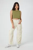 Women's Cropped Muscle T-Shirt in Olive Large