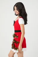 Women's Tinsel Garland Santa Mini Dress in Red, XL