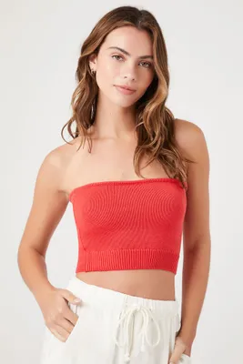 Women's Cropped Sweater-Knit Tube Top in Watermelon Small