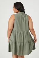 Women's Tiered Mini Dress in Olive, 3X