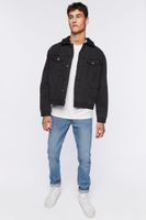 Men Denim Faux Shearling Jacket in Black/Black Large