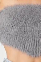 Women's Faux Fur Cropped Tube Top in Dark Grey Small