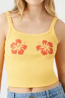 Women's Flower Graphic Cropped Cami in Yellow Large