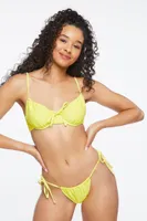 Women's Eyelet String Bikini Bottoms in Citron Large