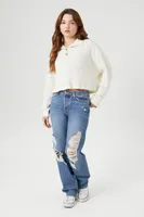 Women's Cropped Thermal Henley Top Cream