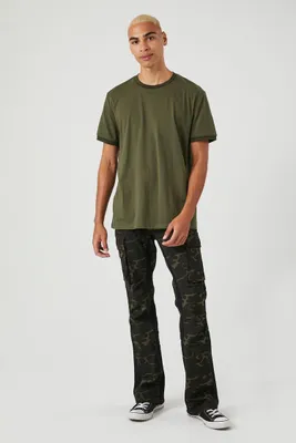 Men Twill Camo Print Slim-Fit Pants in Olive Medium