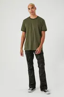 Men Twill Camo Print Slim-Fit Pants Olive