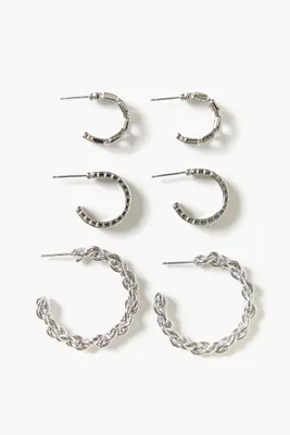 Women's Braided Hoop Earring Set in Silver