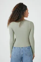 Women's Seamless Ribbed Knit Cutout Top Green Haze