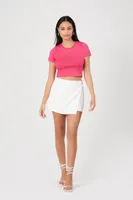 Women's Sweater-Knit Cropped T-Shirt in Pink, XS