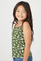 Girls Floral Print Cami (Kids) Olive,