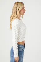 Women's Textured Cropped Sweater in Ivory Medium