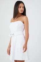 Women's Belted Sweetheart Mini Dress in White Medium