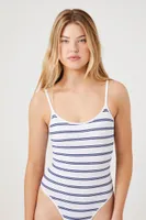 Women's Striped Cami Bodysuit in Navy/White, S/M