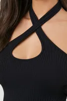 Women's Compact Ribbed Knit Crop Top in Black, XL