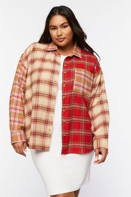 Women's Reworked Plaid Shirt in Red, 0X