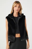 Women's Fuzzy Zip-Up Vest in Black Medium