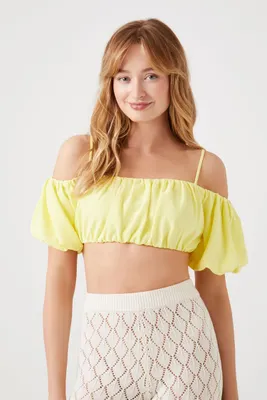 Women's Open-Shoulder Crop Top in Citrus Small