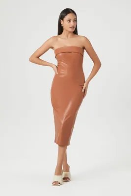 Women's Faux Leather Foldover Tube Dress