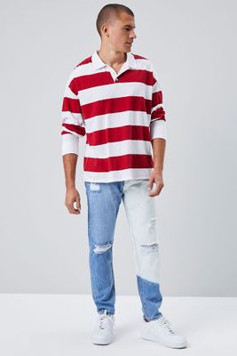 Men Slim-Fit Bleach Wash Jeans in Light Denim/White, 31