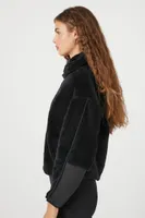 Women's Faux Shearling Half-Zip Pullover in Black Small