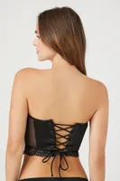 Women's Satin Lace-Up Cropped Corset in Black Medium