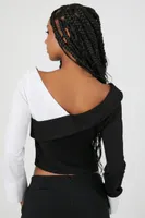 Women's Colorblock Surplice Crop Top in Black/White, XL