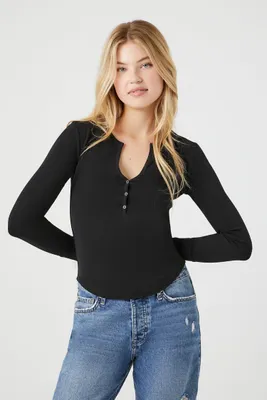 Women's Curved-Hem Henley Top