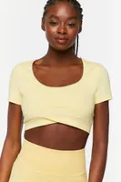 Women's Active Contrast-Trim Crossover Crop Top Mellow