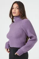 Women's Ribbed Cutout Turtleneck Sweater in Grape Shake Large