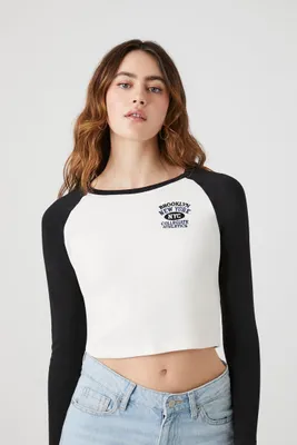 Women's Cropped New York Raglan T-Shirt in Cream/Black, XL