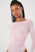 Women's Sheer Mesh Bodysuit in Pink Medium