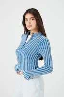 Women's Ribbed Knit Zip-Up Sweater in Dusty Blue Small