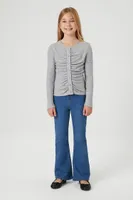 Girls Ruched Rib-Knit Top (Kids) in Heather Grey, 5/6