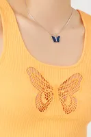 Women's Ribbed Knit Butterfly Tank Top in Orange Medium